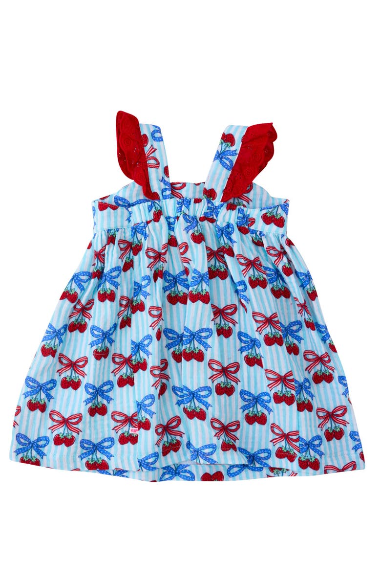 RuffleButts Cotton Gauze Flutter Bow Woven Dress, Alternate, color, Berries & Bows