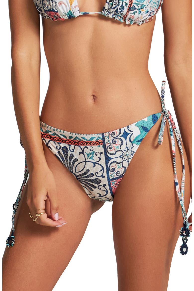 Side Tie Bikini Bottoms, Main, color, WHITE MULTI