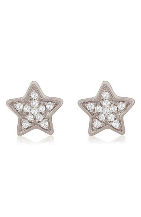 14K Gold Diamond Star Stud Earrings - 0.06 ct.