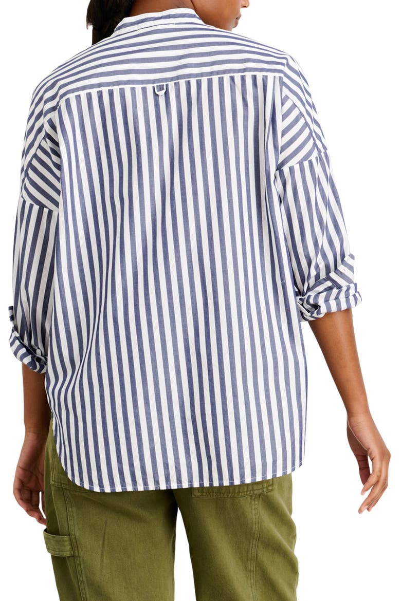Mixed Stripe Band Collar Button-Up Shirt, Alternate, color, NAVY/ WHITE