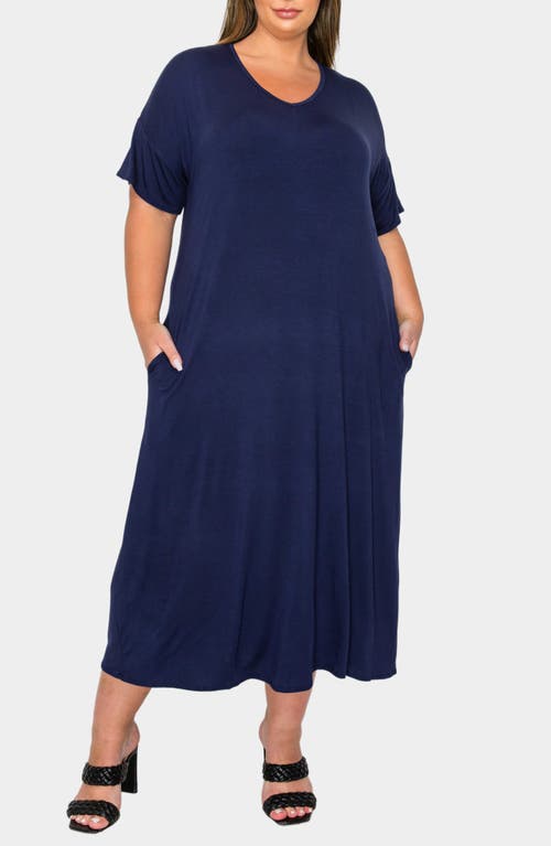 L I V D Olivia Short Sleeve Midi Dress In Blue