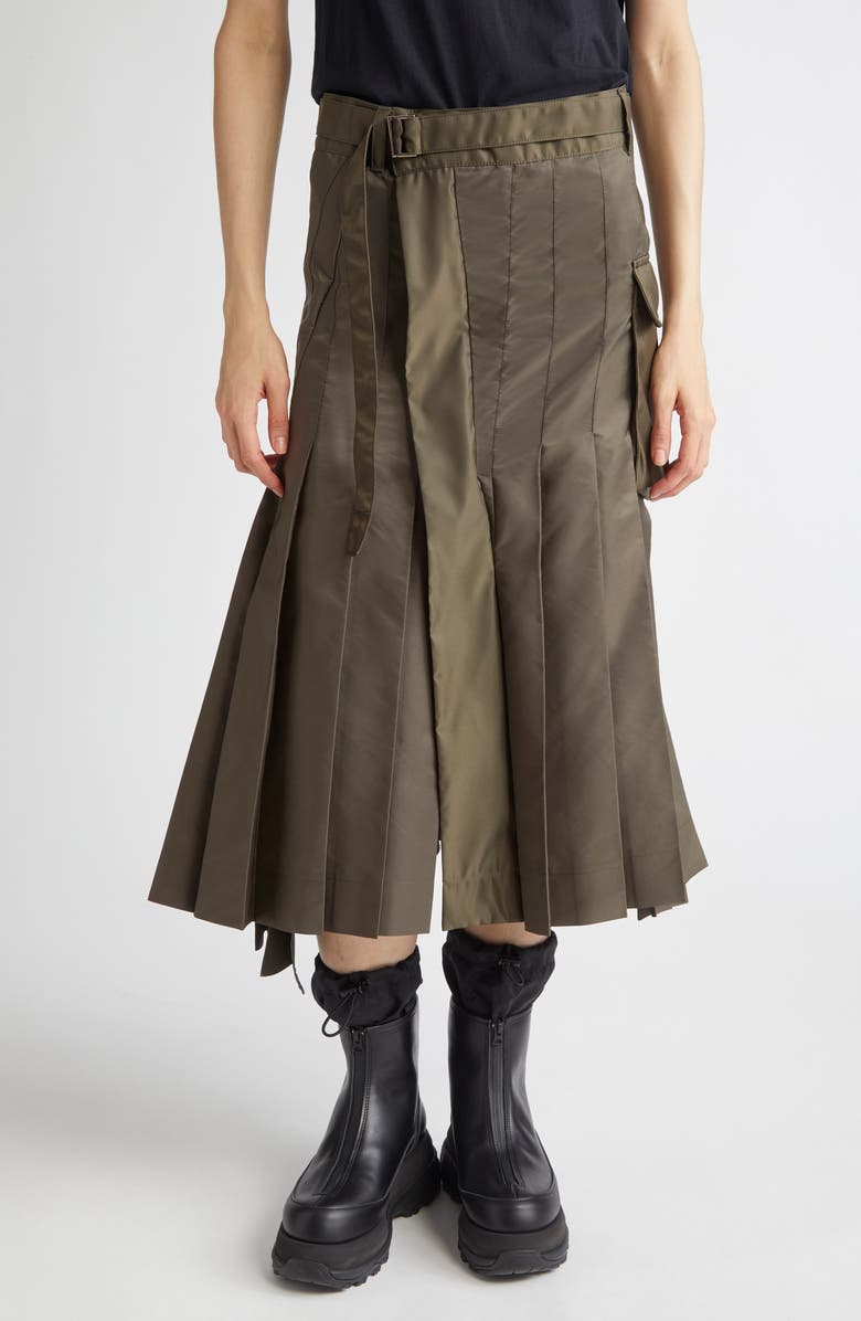 Sacai Belted Pleated Midi Skirt, Main, color, Dark Khaki