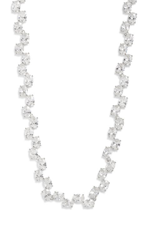 Oval Cubic Zirconia Foldover Collar Necklace