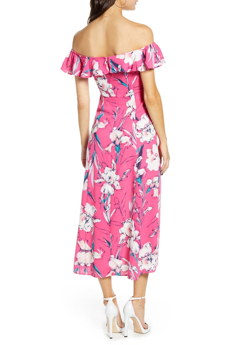 Floral Flounce Detail Dress, Alternate, color, PINK MAGENTA INKED IRIS