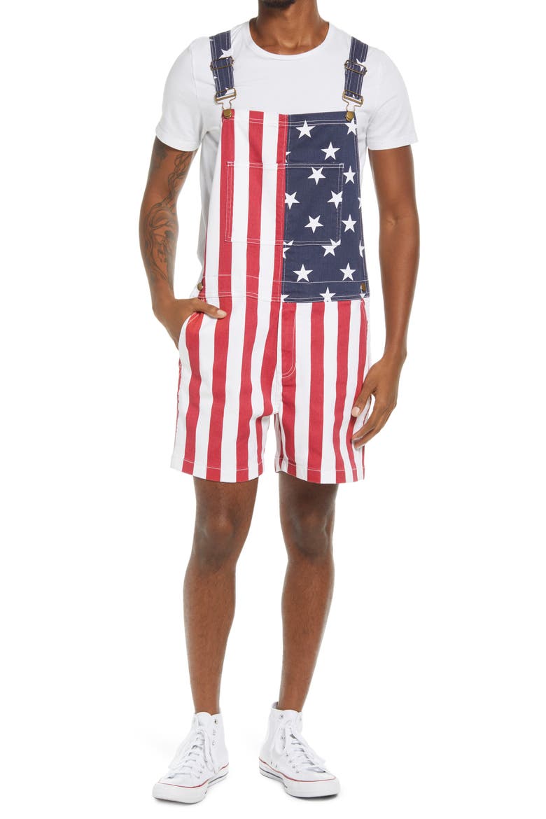 Men's The Chubberalls 2.0 American Flag Denim Overalls, Main, color, OPEN MISCELLANEOUS
