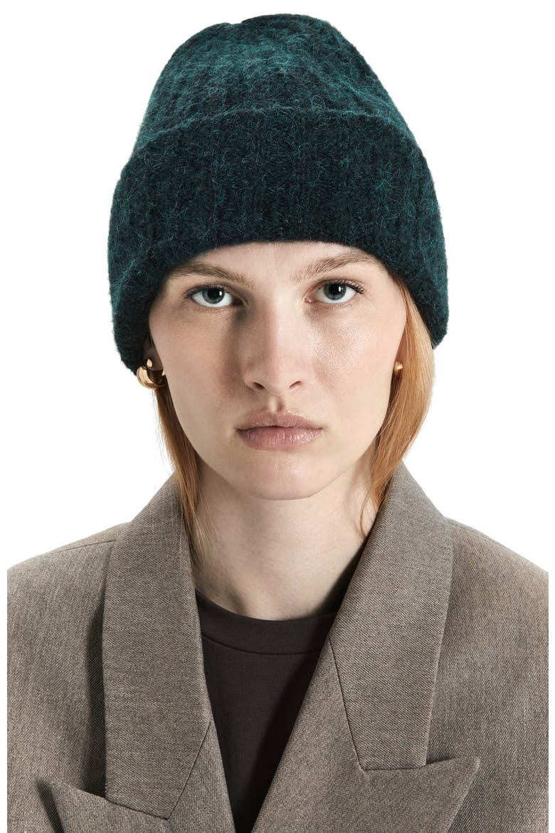 Upcycled Alpaca Wool Chunky Rib Beanie, Alternate, color, Emerald