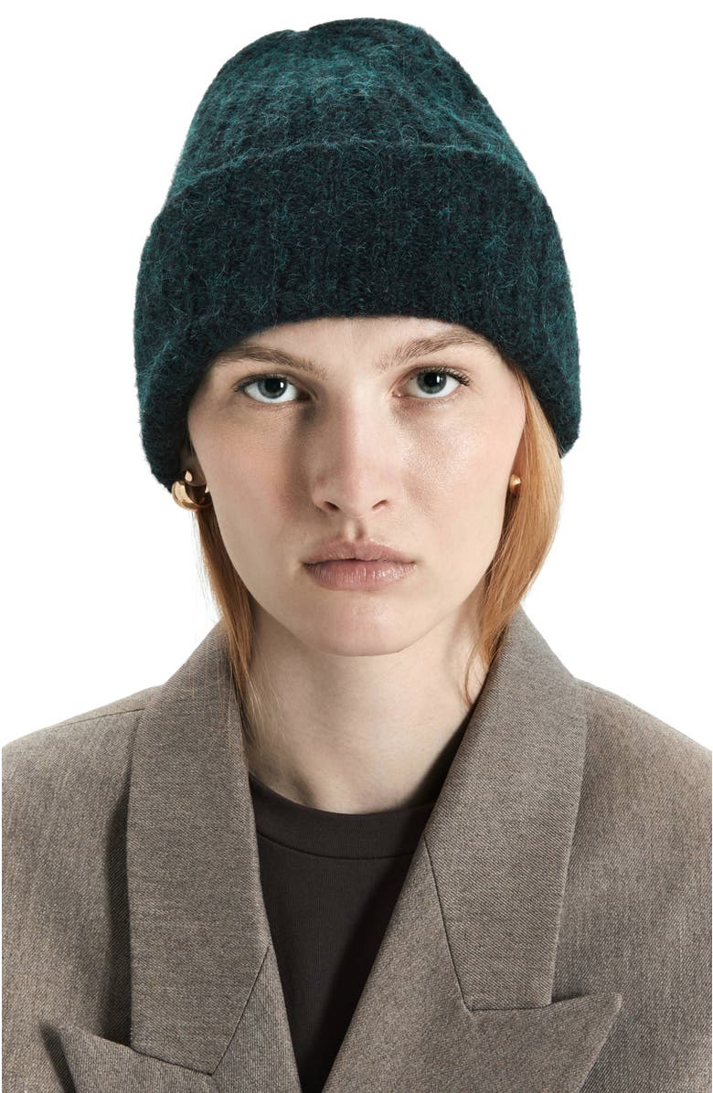 HYER GOODS Upcycled Alpaca Wool Chunky Rib Beanie, Alternate, color, Emerald