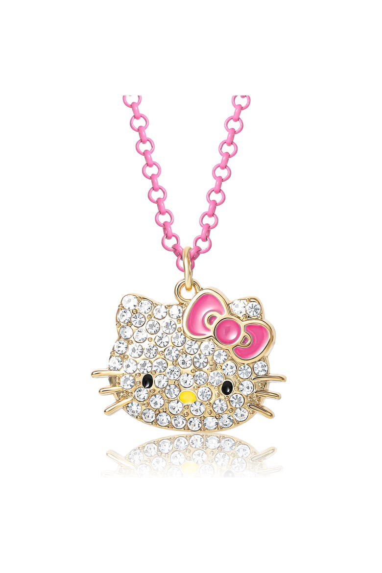 Pave Pendant Necklace with Neon Pink Chain, 16"+3", Main, color, Gold, Neon Pink