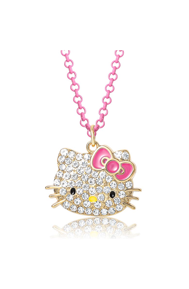 Hello Kitty Pave Pendant Necklace with Neon Red Chain, 16"+ 3", Main, color, Gold, Neon Pink