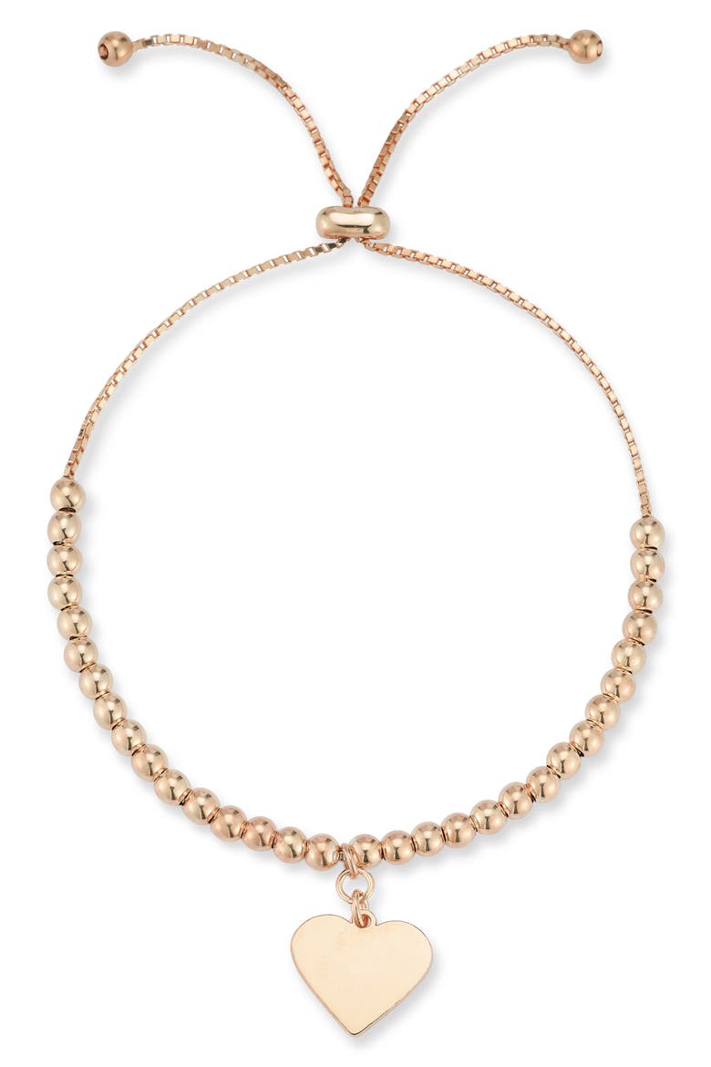 Heart Charm Adjustable Bracelet, Main, color, ROSE GOLD