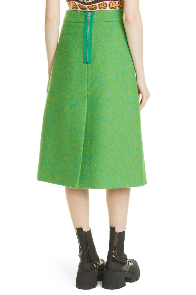 A-Line Recycled Wool Midi Skirt, Alternate, color, FLASH GREEN