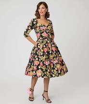 Unique Vintage Woven Sweetheart Neckline Lamar Swing Dress