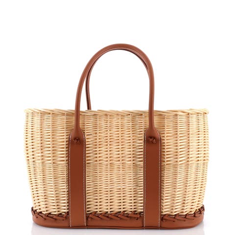 Picnic Garden Party Tote Wicker and Leather