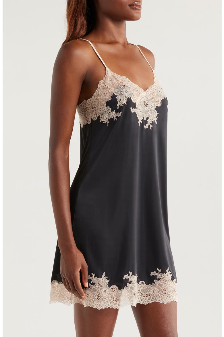 Enchant Lace Trim Satin Chemise, Alternate, color, BLACK