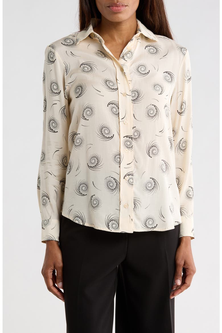 Swirl Twill Button-Up Shirt, Main, color, BEIGE GROUND/ BLACK SWIRLS