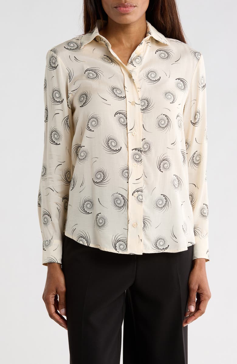 JASON WU Swirl Twill Button-Up Shirt, Main, color, Beige Ground/ Black Swirls