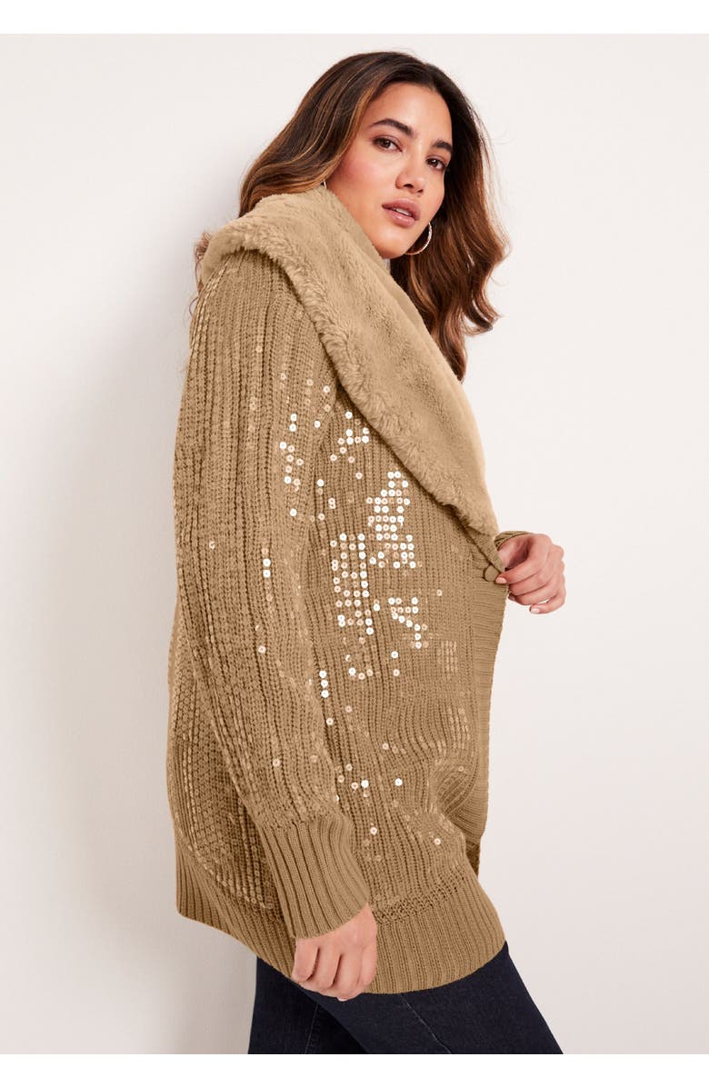 June + Vie Sequin Button-Up Sweater, Alternate, color, Bold Red