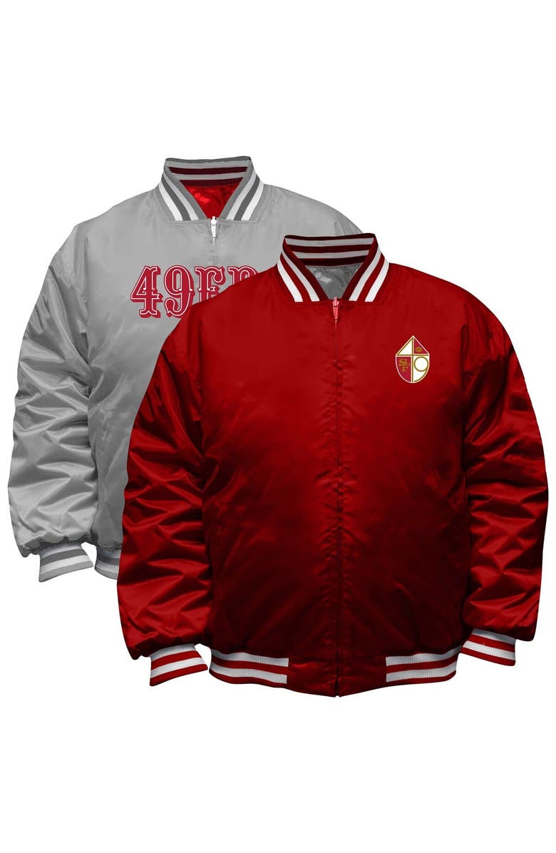 Mitchell & Ness Men's Mitchell & Ness Scarlet/Silver San Francisco 49ers Big & Tall Throwback Reversible Full-Zip Jacket, Main, color,