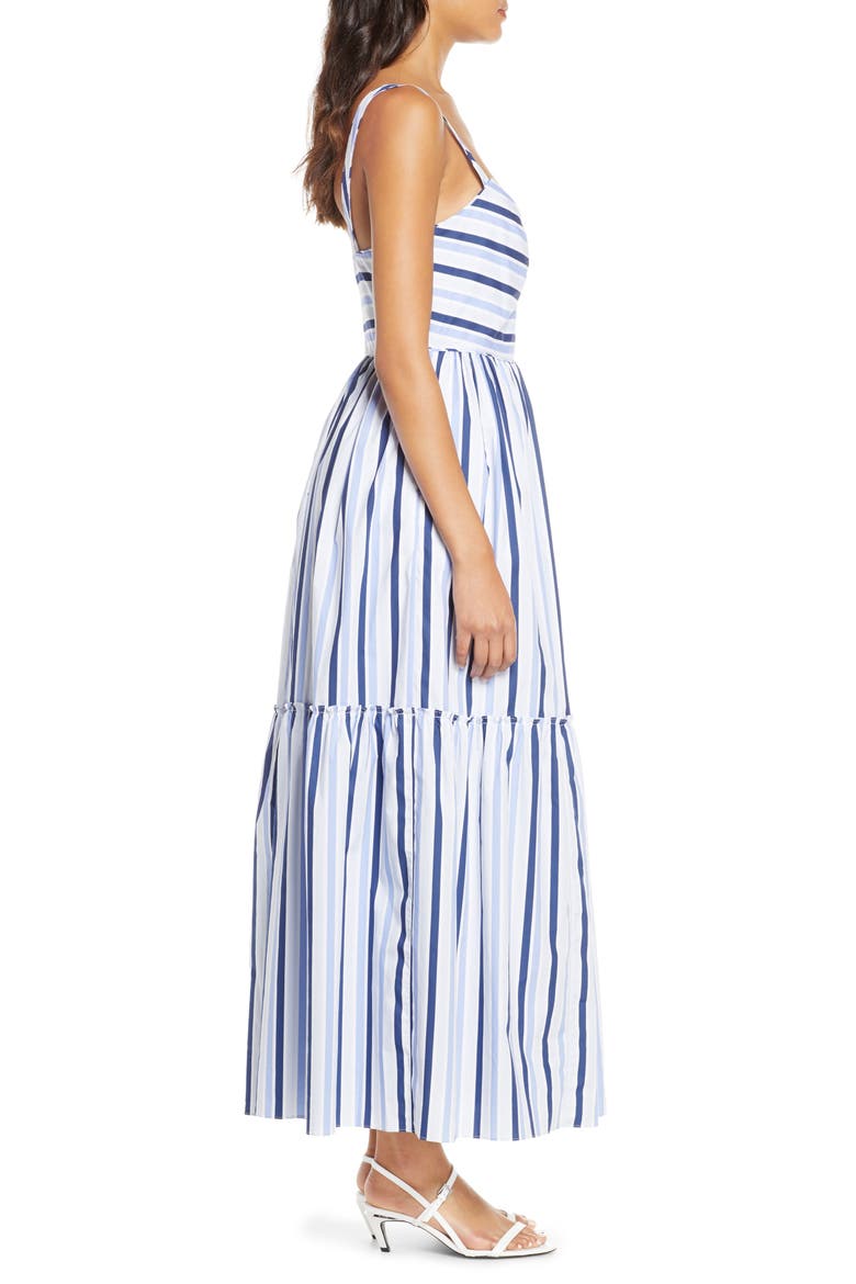 Shirting Stripe Tiered Maxi Dress, Alternate, color, MULTI BLUE