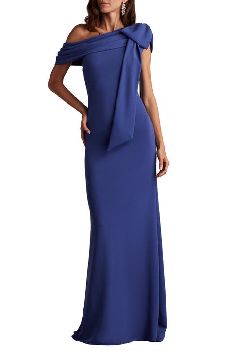 One-Shoulder Crepe Column Gown