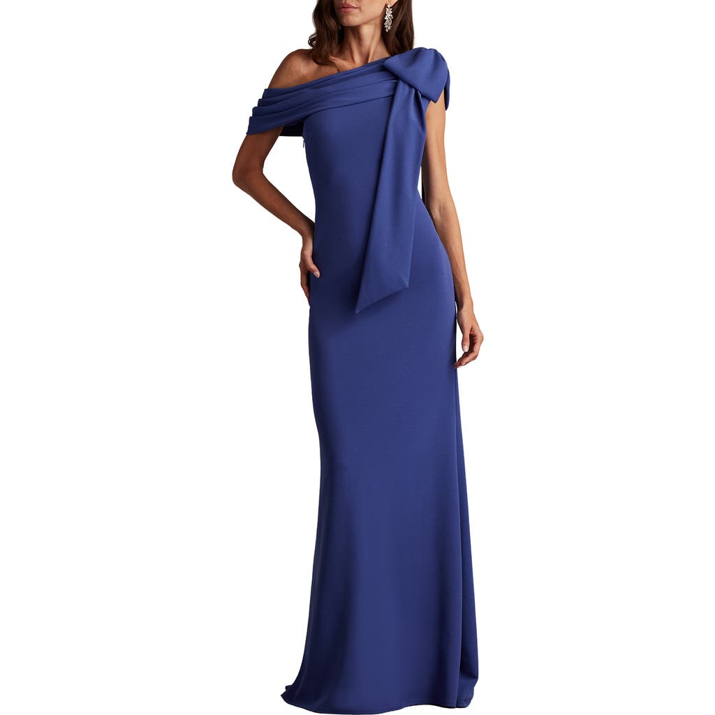 Tadashi Shoji One-shoulder Crepe Column Gown In Blue
