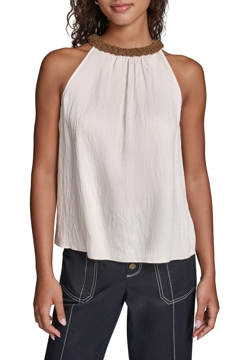 Embellished Neck Sleeveless Top, Main, color, BISQUE