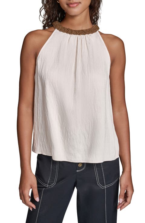 Embellished Neck Sleeveless Top