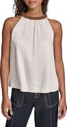 KARL LAGERFELD PARIS Embellished Neck Sleeveless Top