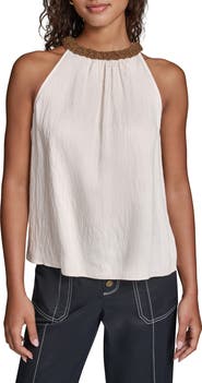 KARL LAGERFELD PARIS Embellished Neck Sleeveless Top