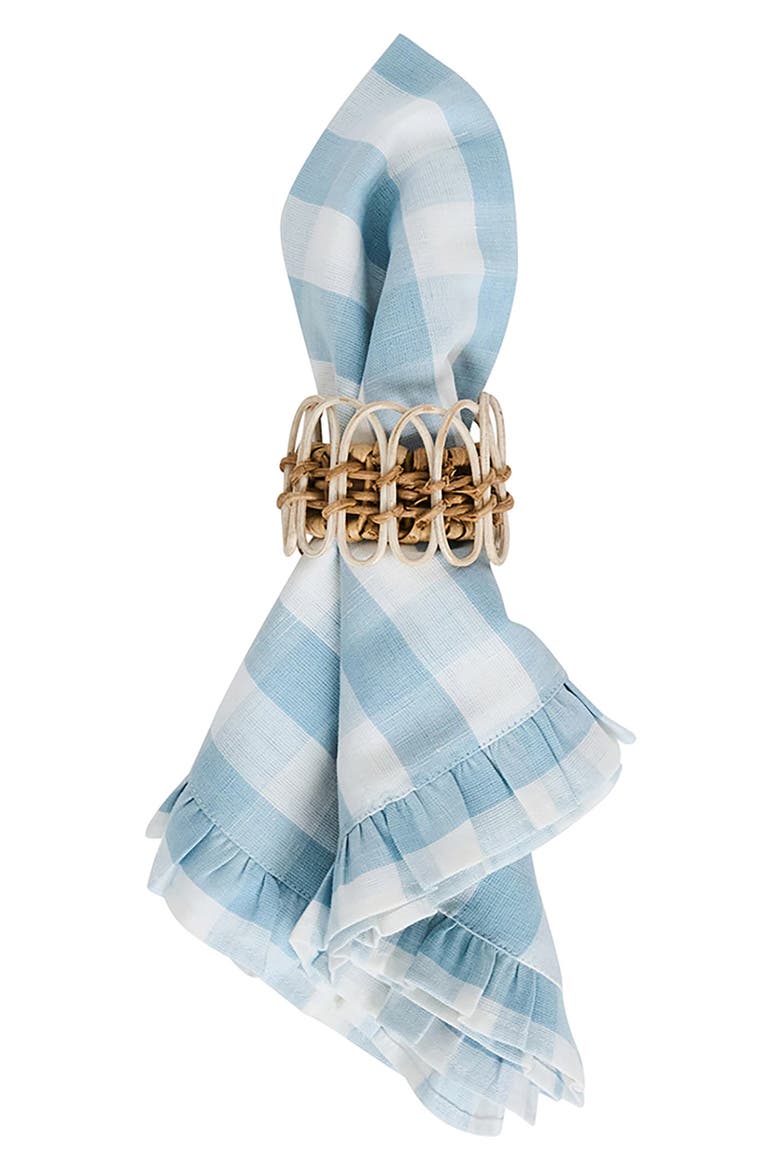 Gingham Ruffle Set of 4 Cotton & Linen Napkins, Alternate, color, OCEAN