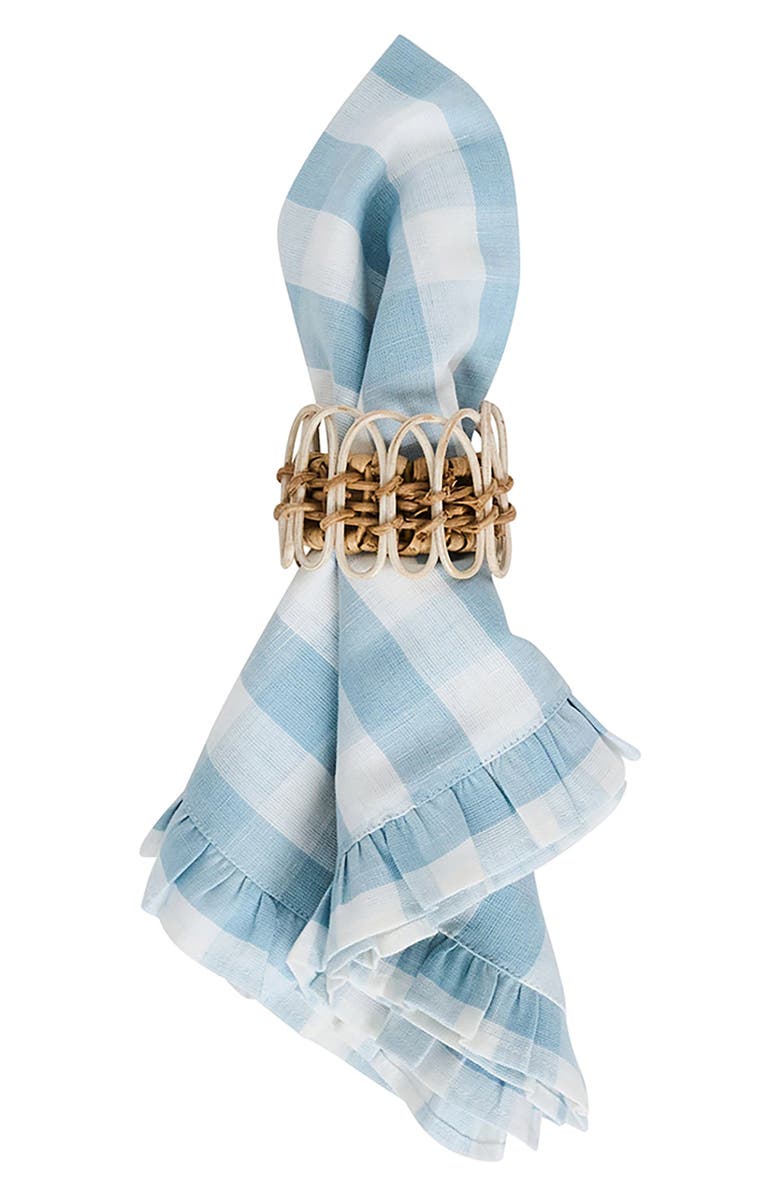 Juliska Gingham Ruffle Set of 4 Cotton & Linen Napkins, Alternate, color, Ocean
