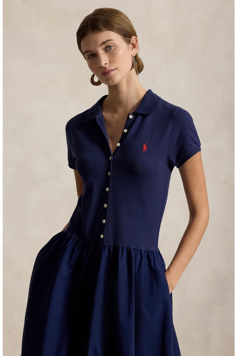 Hybrid Mesh Polo Bodice Dress, Alternate, color, NEWPORT NAVY