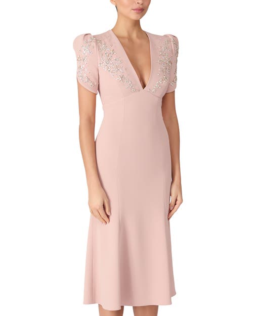 Jenny Packham Crepe Embellished Rose Bud Midi Dress In Pink