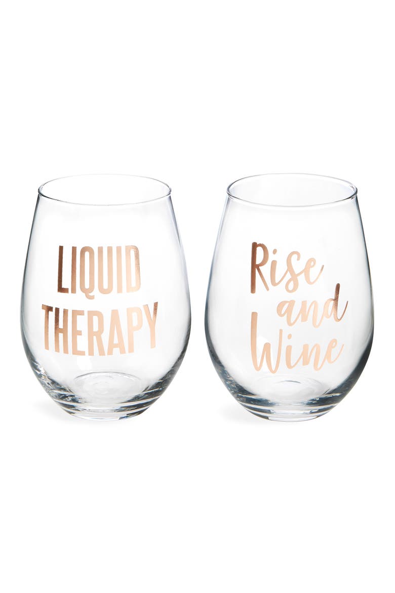 Set of 2 Stemless Wine Glasses, Main, color, CLEAR