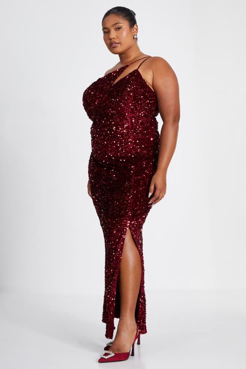 Quiz One Shoulder Cut Out Sequin Maxi Dress In Berry