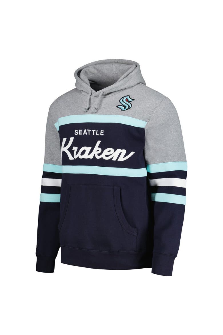 Men's Mitchell & Ness Deep Sea Blue/Gray Seattle Kraken Head Coach Pullover Hoodie, Alternate, color, Navy