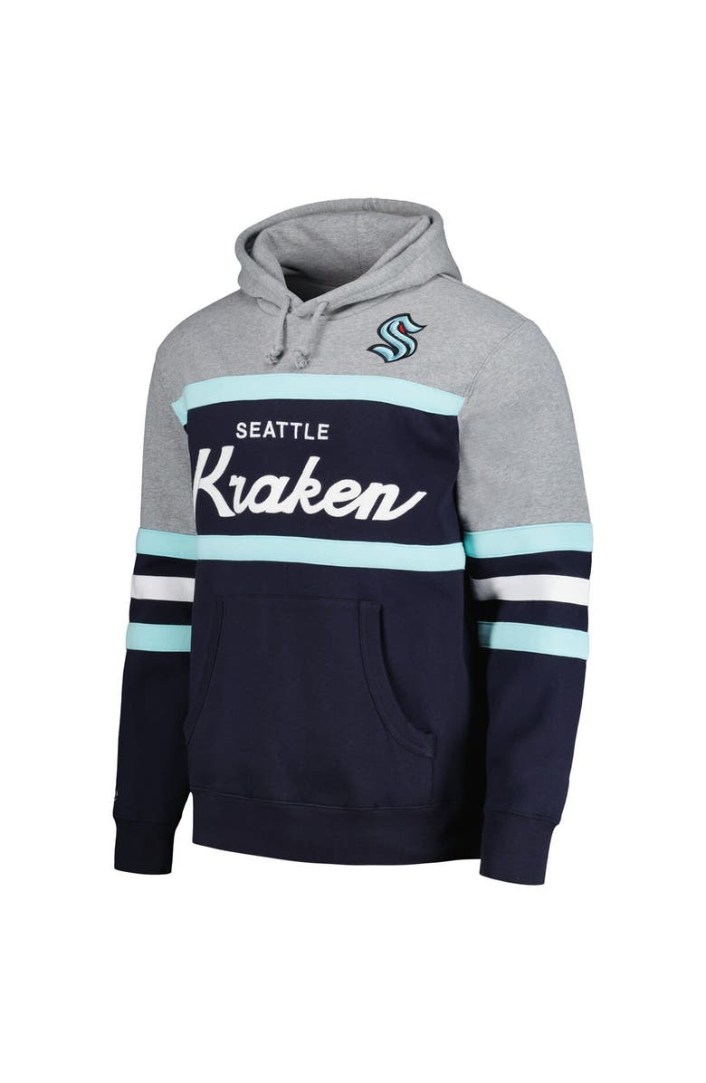 Mitchell & Ness Men's Mitchell & Ness Deep Sea Blue/Gray Seattle Kraken Head Coach Pullover Hoodie, Alternate, color, Navy