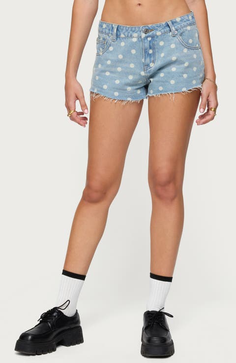 Josie Polka Dot Cutoff Denim Shorts