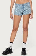 EDIKTED Josie Polka Dot Cutoff Denim Shorts