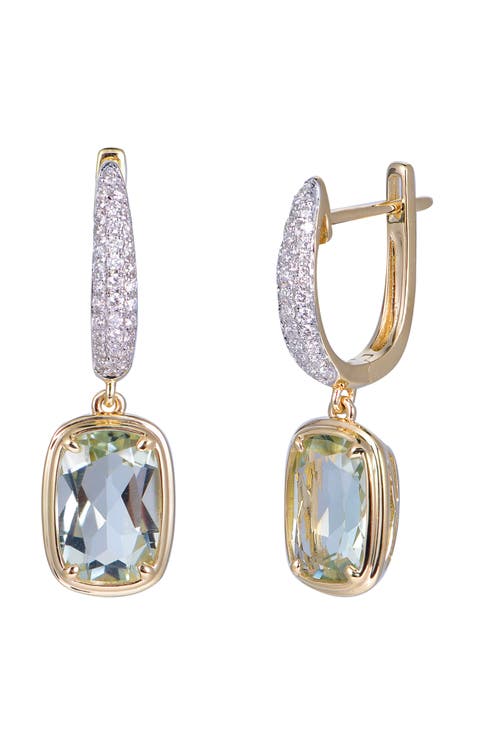 Green Amethyst Earrings with Diamonds