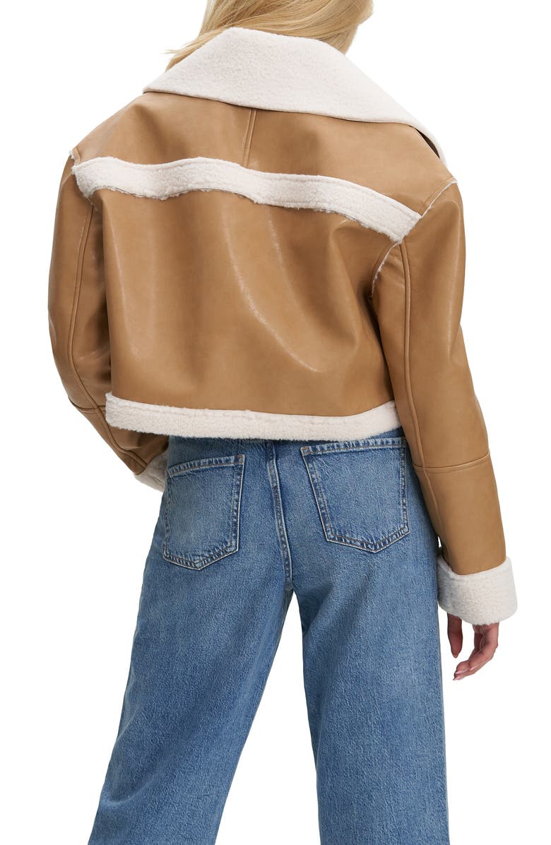 Noize Viveca Faux Leather Faux Shearling Trimmed Crop Jacket, Alternate, color, Cognac