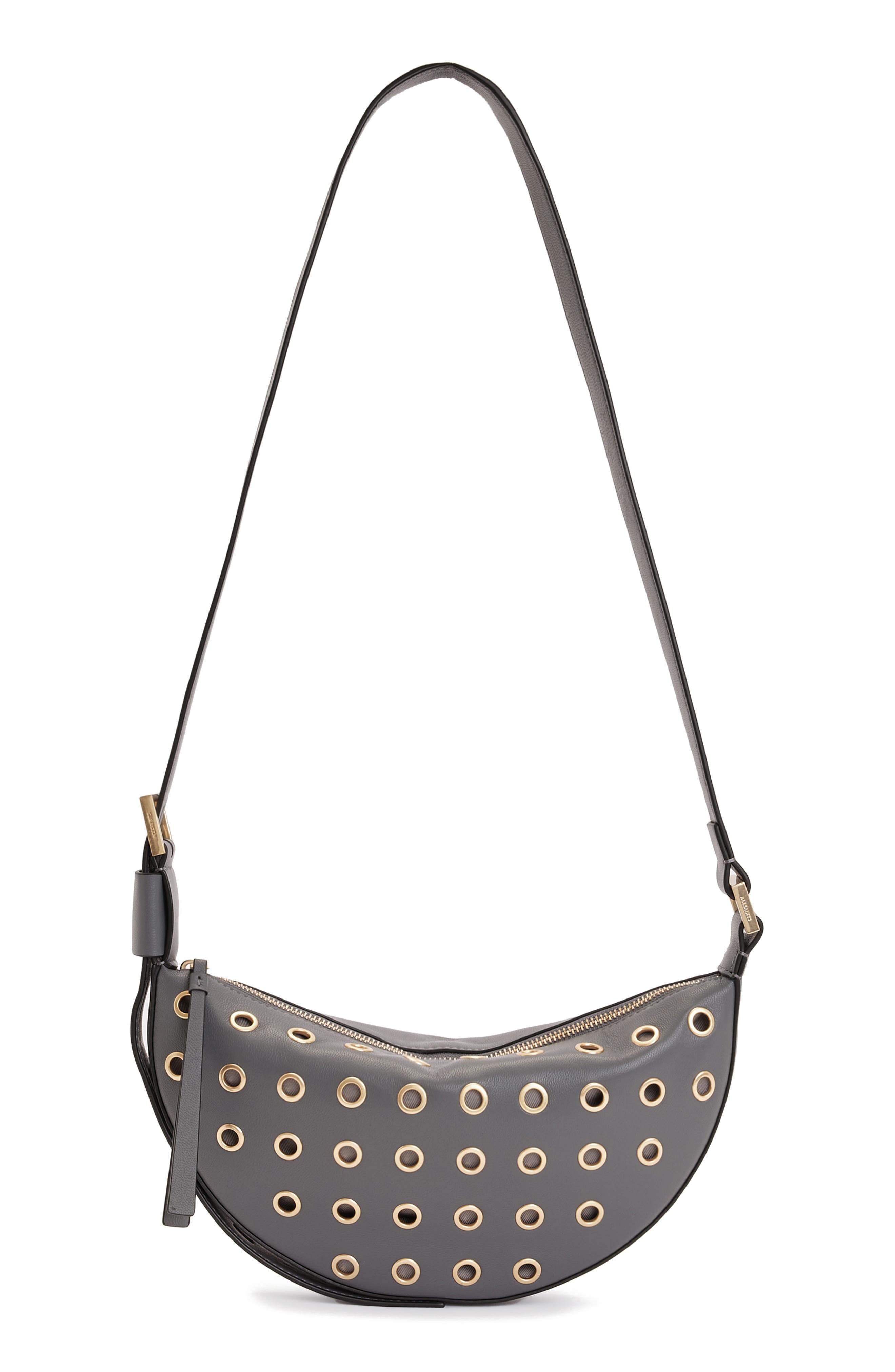 Half Moon Grommet Crossbody Bag, Main, color, SLATE GREY