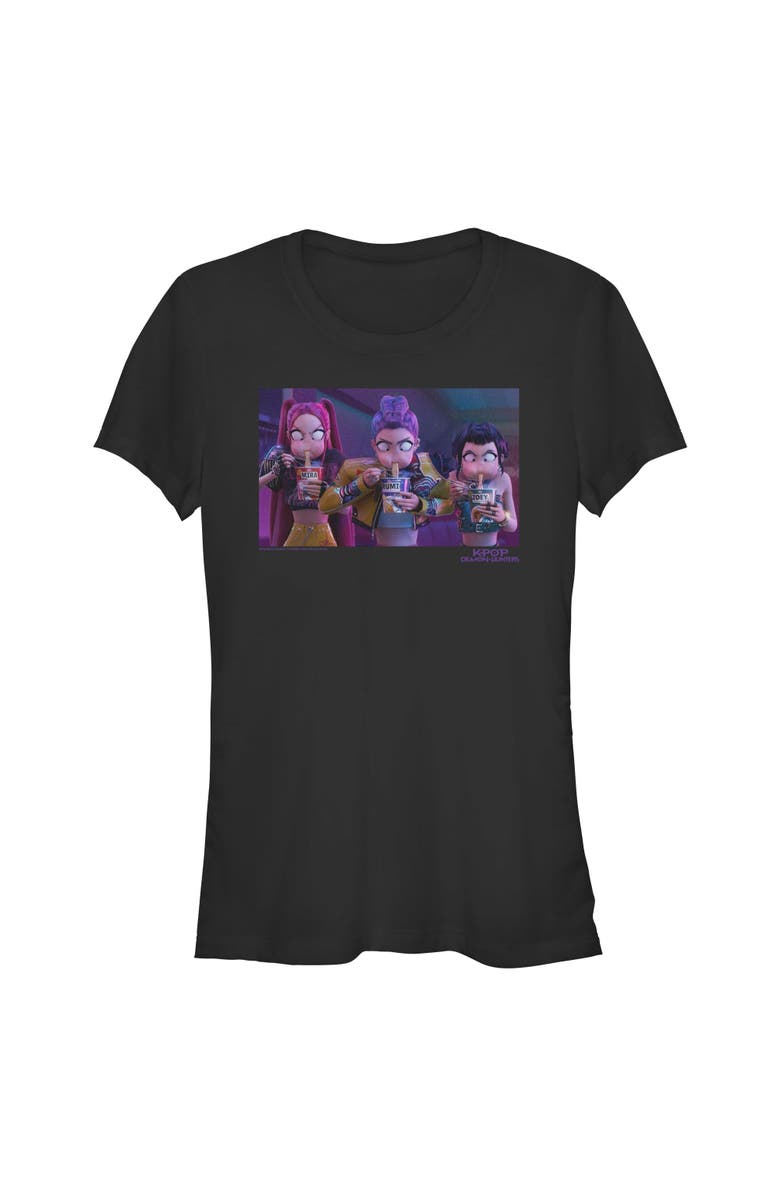 KPop Demon Hunters Junior's KPop Demon Hunters Rumi, Mira and Zoey Ramyeon  Graphic T-Shirt, Main, color, Black