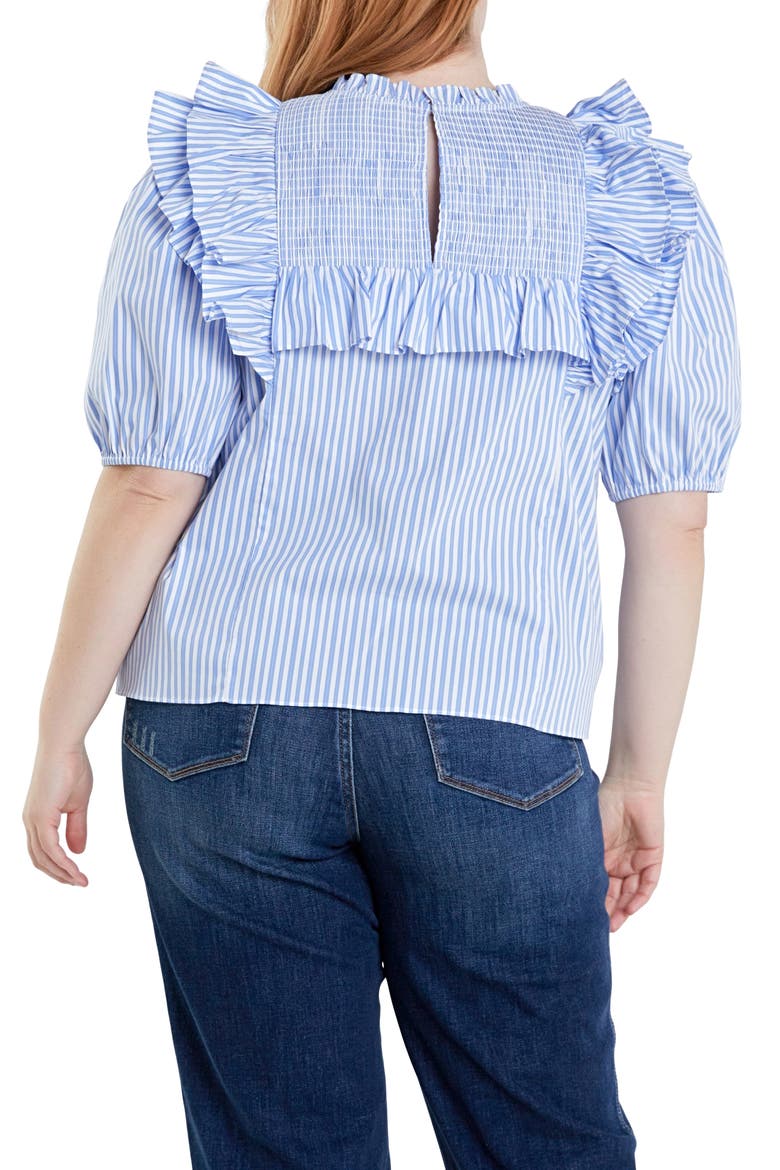 Smocked Ruffle Top, Alternate, color, WHITE/POWDER BLUE