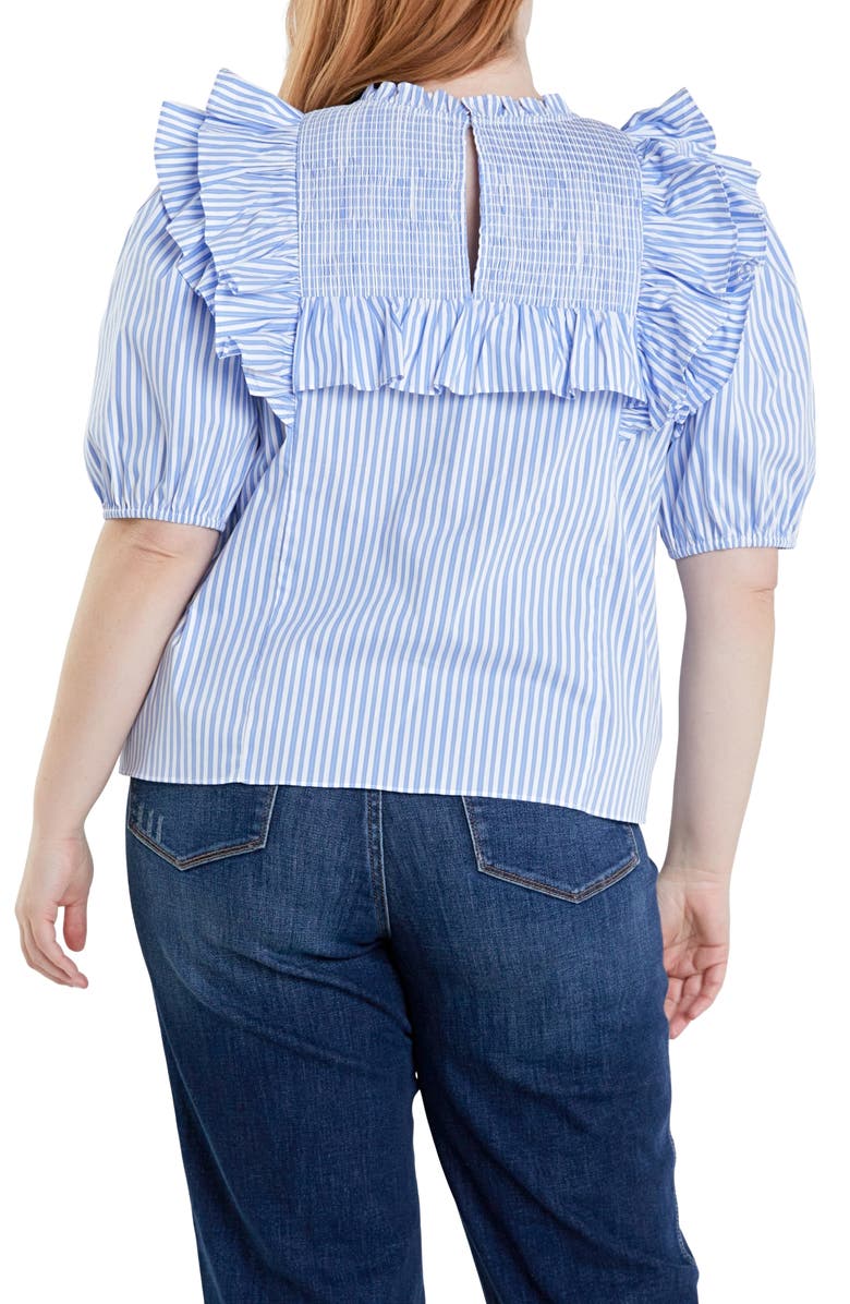English Factory Smocked Ruffle Top, Alternate, color, White/Powder Blue