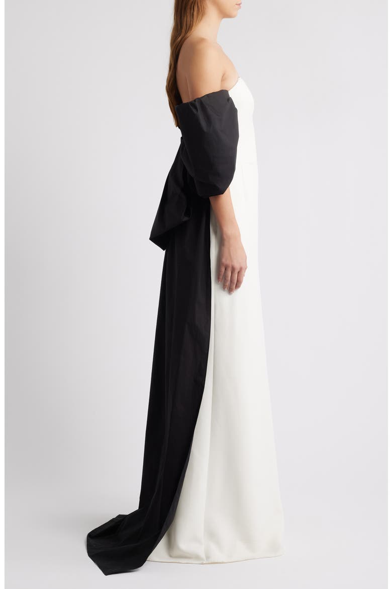 Cape Back Column Gown, Alternate, color, IVORY BLACK
