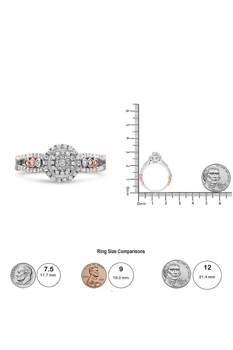 14K Rose Gold Plated Silver 1/2 Cttw Diamond Double Frame Cross-Over Engagement Ring, Alternate, color, White