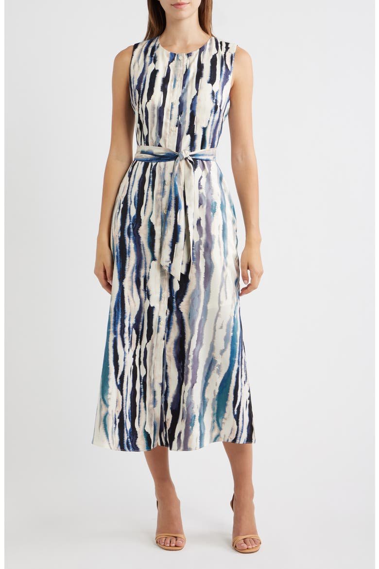 Tie Dye Stripe Sleeveless Dress, Main, color, WHISPER WHITE/ WASHED INDIGO
