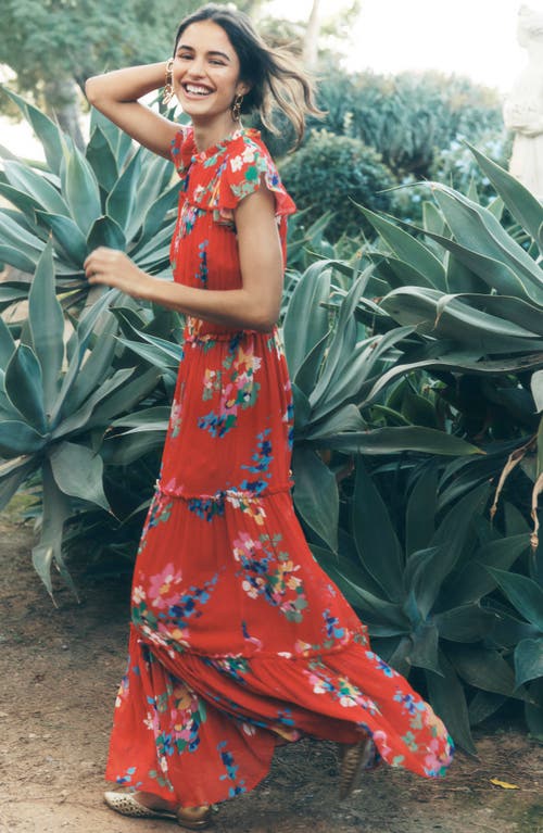 Shop Boden Pleat & Ruffle Floral Print Dress In Red