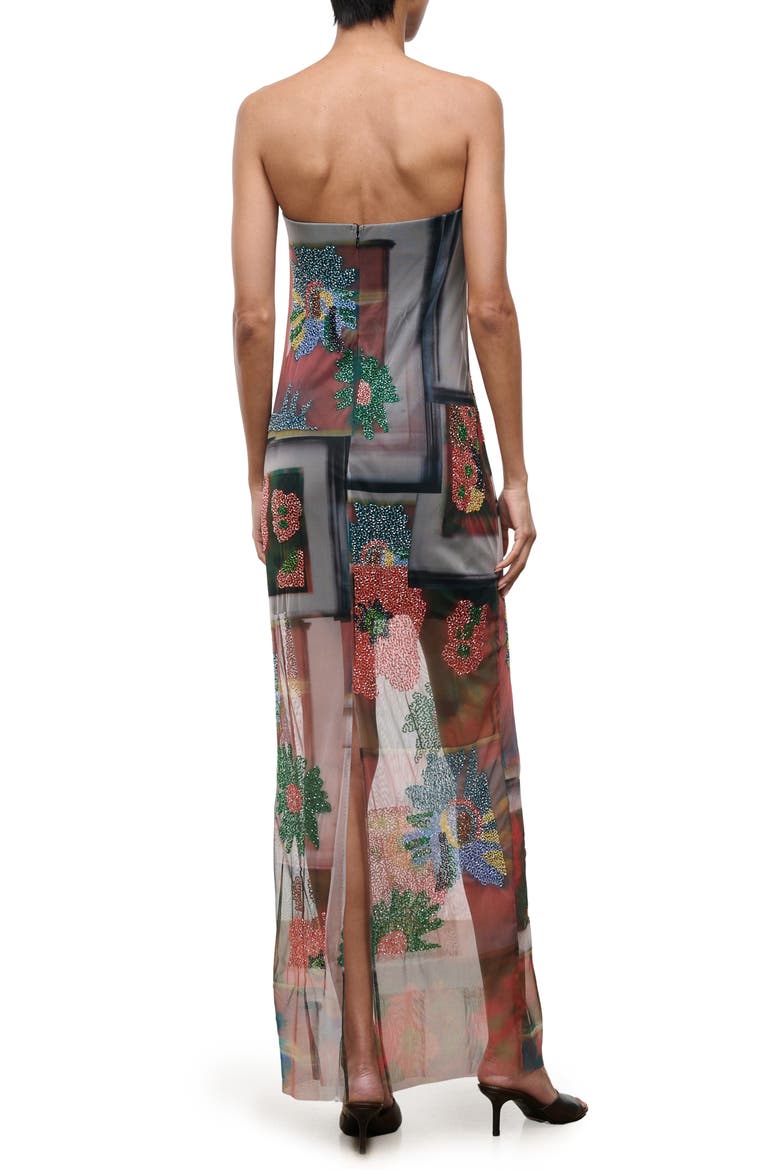Lilian Floral Bead Detail Strapless Mesh Maxi Dress, Alternate, color, SUPERBLOOM